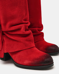 BOZEMAN Red Suede Knee-High Fold-Over Cuffed Women's Boot