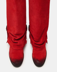 BOZEMAN Red Suede Knee-High Fold-Over Cuffed Women's Boot