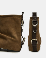 BENJI Taupe Suede Cuffed Fold-Over Moto Buckle Women's Ankle Boot