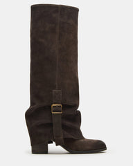 BOZEMAN Dark Taupe Suede Knee-High Fold-Over Cuffed Women's Boot