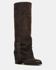BOZEMAN Dark Taupe Suede Knee-High Fold-Over Cuffed Women's Boot