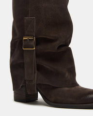 BOZEMAN Dark Taupe Suede Knee-High Fold-Over Cuffed Women's Boot