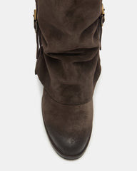 BOZEMAN Dark Taupe Suede Knee-High Fold-Over Cuffed Women's Boot