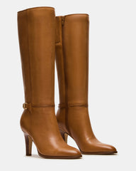 RHETT Tan Leather Knee-High Heeled Women's Boot