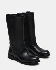 RUBEN Black Leather Rounded Toe Women's Boot