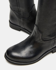 RUBEN Black Leather Rounded Toe Women's Boot