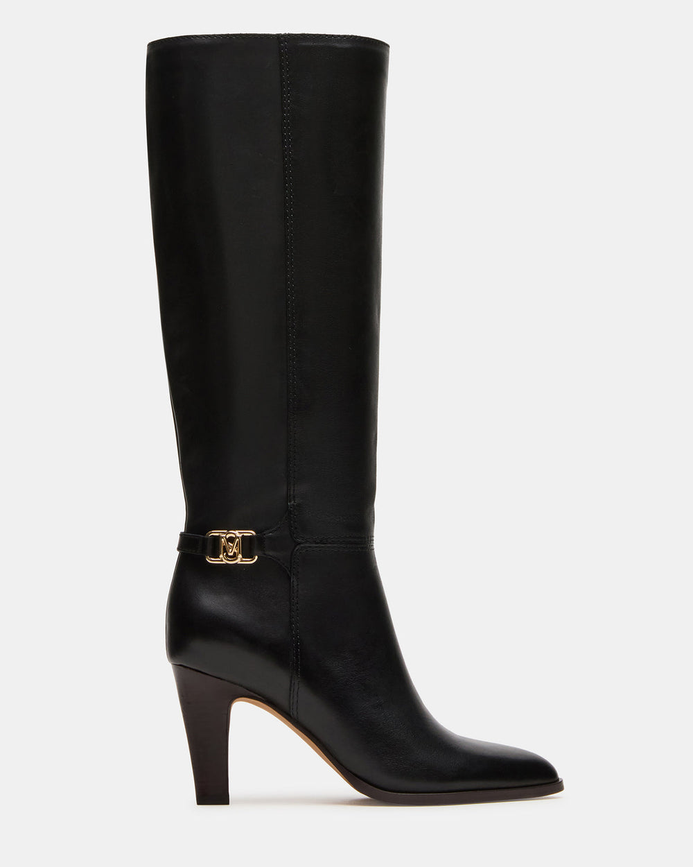 RHETT Black Leather Knee-High Heeled Women's Boot