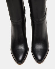 RHETT Black Leather Knee-High Heeled Women's Boot