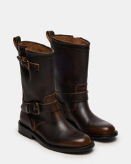 IRVING Black Distressed Buckle Moto Round-Toe Women's Boot