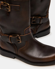 IRVING Black Distressed Buckle Moto Round-Toe Women's Boot