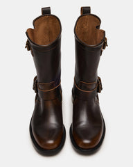 IRVING Black Distressed Buckle Moto Round-Toe Women's Boot