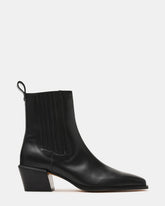 DARSEN Black Leather Square-Toe Block Heel Women's Ankle Boot