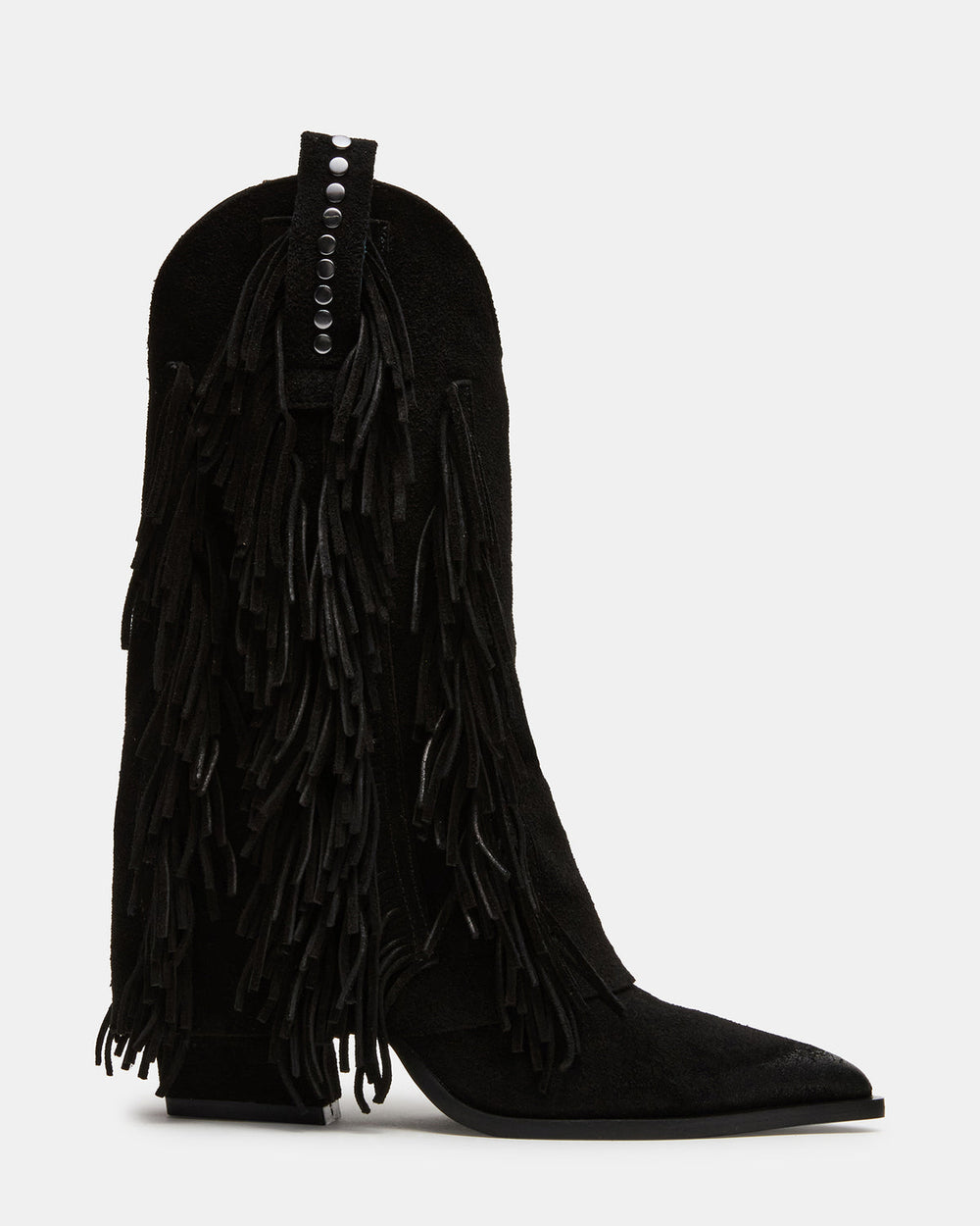 LANDMARK Black Suede Cuffed Fringe Western Women's Ankle Boot