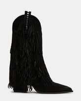 LANDMARK Black Suede Cuffed Fringe Western Women's Ankle Boot