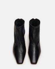 JUNO Black Leather Square-Toe Women's Ankle Boot