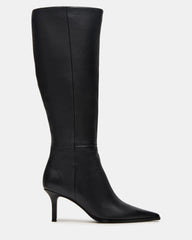 LINGO Black Leather Pointed-Toe Knee-High Women's Boot