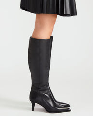 LINGO Black Leather Pointed-Toe Knee-High Women's Boot