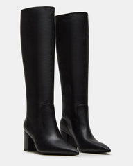 SKYLINE Black Leather Knee-High Pointed Toe Women's Boot