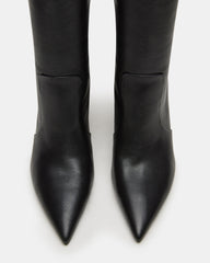 SKYLINE Black Leather Knee-High Pointed Toe Women's Boot