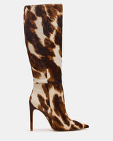 NITRO Brown Cow Print Wide Calf Pointed-Toe Stiletto Heel Knee-High Women's Boots