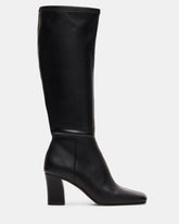 ELLIOT Black Square-Toe Knee-High Block Heel Women's Boot