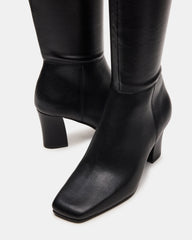 ELLIOT Black Square-Toe Knee-High Block Heel Women's Boot