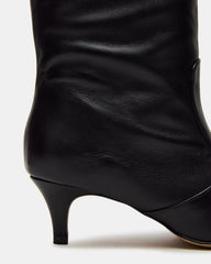 LANDER Black Leather Knee-High Kitten Heel Women's Boot