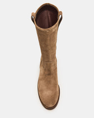 DUNSTER Chestnut Suede Wood Bottom Women's Boot