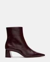 ASHLI Wine Leather Pointed-Toe Block Heel Women's Ankle Boot