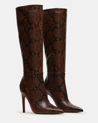 NITRO Brown Snake Pointed-Toe Stiletto Heel Knee-High Women's Boots