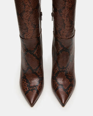 NITRO Brown Snake Pointed-Toe Stiletto Heel Knee-High Women's Boots