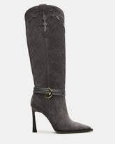 KYNDALL Grey Suede Pointed-Toe Stiletto Heeled Knee-High Women's Boot