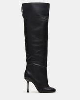ALLURING Black Leather Over-The-Knee Square-Toe Heeled Women's Boot