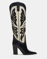 KAZ Black/White Pointed-Toe Knee-High Block Heel Western Women's Boot