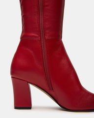 ELLIOT Red Square-Toe Knee-High Block Heel Women's Boot