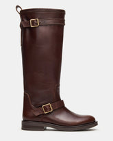 SADY Brown Leather Knee-High Rounded Toe Women's Boot