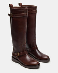 SADY Brown Leather Knee-High Rounded Toe Women's Boot