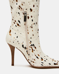 WESCOT Brown Cow Print quare-Toe Knee-High Heeled Women's Boot