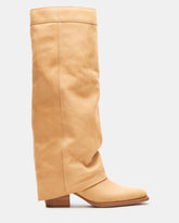 WINNICK Banana Leather Knee-High Cuffed Fold-Over Block Heel Women's Boot