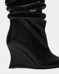 DISTORTION Black Pointed-Toe Scrunched Knee-High Wedge Women's Boot