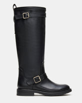 SADY Black Leather Knee-High Rounded Toe Women's Boot
