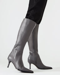 LINGO Grey Leather Pointed-Toe Knee-High Women's Boot