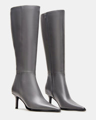 LINGO Grey Leather Pointed-Toe Knee-High Women's Boot