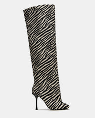 ALLURING Zebra Over-The-Knee Square-Toe Heeled Women's Boot