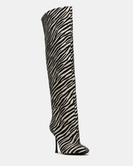 ALLURING Zebra Over-The-Knee Square-Toe Heeled Women's Boot