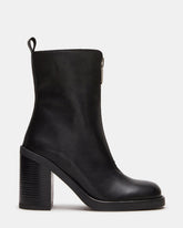 DECLAN Black Leather Block Heeled Ankle Boot | Women's Booties