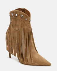 FALTER Chestnut Suede Pointed-Toe Fringe Western Women's Ankle Boot