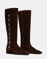 DINGO Brown Suede Studs Knee-High Square-Toe Women's Boot