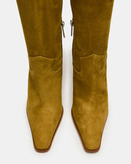 WESCOT Olive Suede Square-Toe Knee-High Heeled Women's Boot
