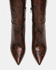 NITRO Brown Snake Wife Calf Pointed-Toe Stiletto Heel Knee-High Women's Boots
